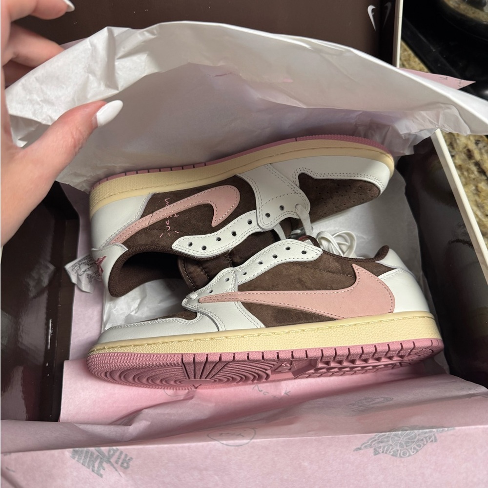 Travis Scott X Air Jordan 1 Low Low-top Brown And Pink Inverted Hook